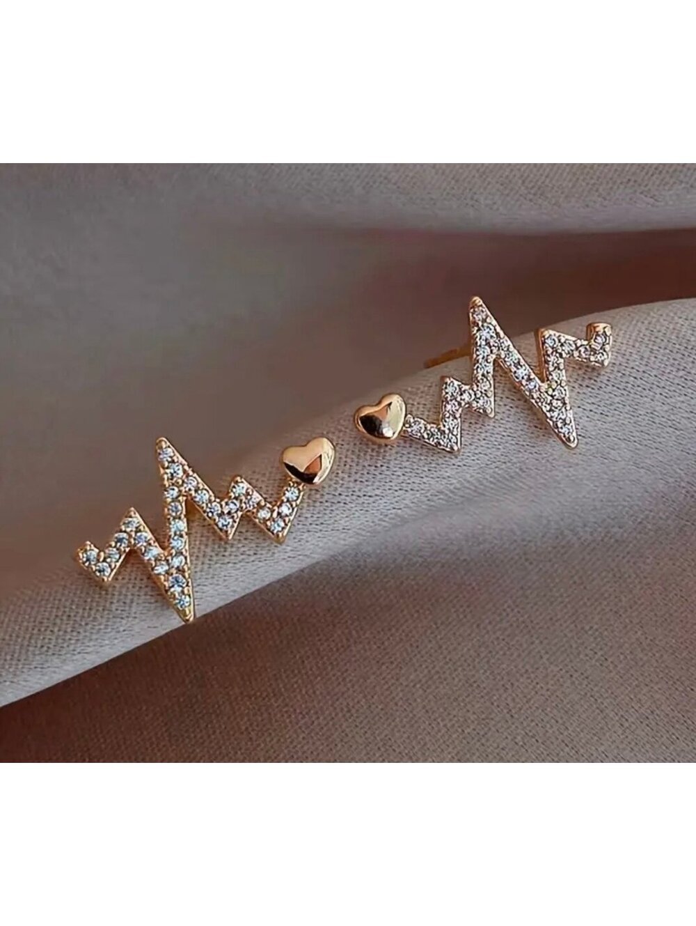 New - Chic - Heartbeat Zircon - Stud Climber Earrings